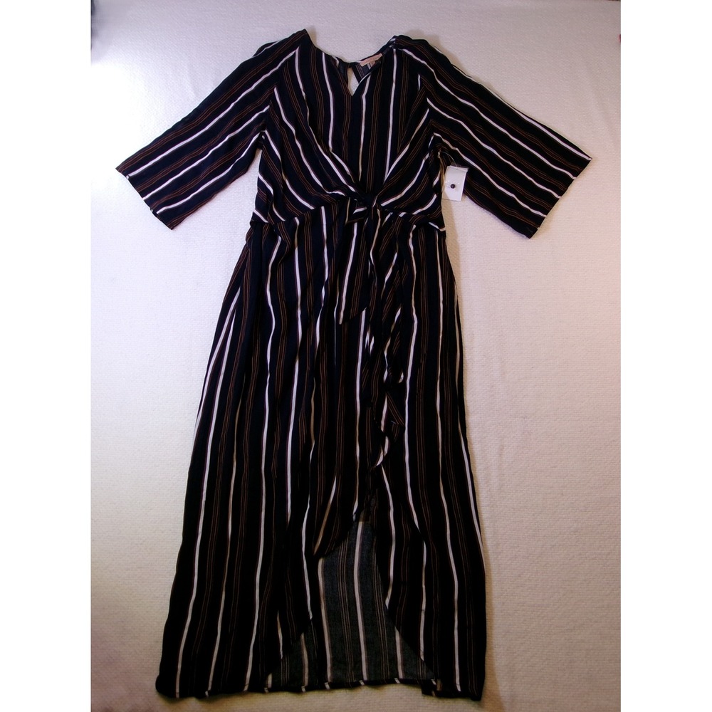 Gibson Latimer Navy Stripe‎ Twist Front Maxi Dress GLD42548-014 NWT Large